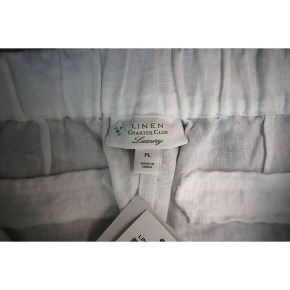 Charter Club Women's Petite Sz L White 100% Linen Drawstring Cropped Pants - Picture 4 of 9